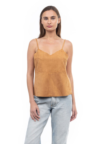 Dolly Faux Suede Top CASHEW FRONT