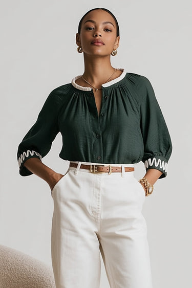 Marlowe Blouse FORESTGREEN FRONT