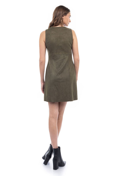 Adeline Faux Suede Dress DARKOLIVE BACK